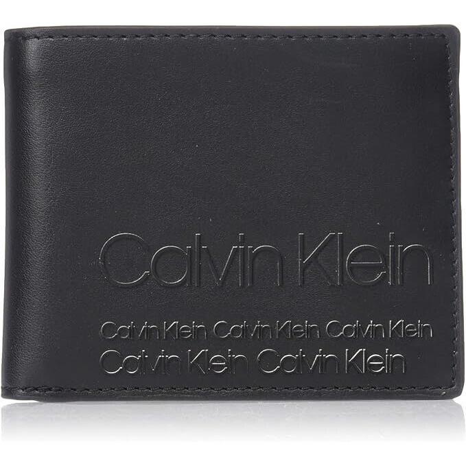 Calvin Klein Men`s Debossed Logo Bifold Rfid Wallet - Black Leather