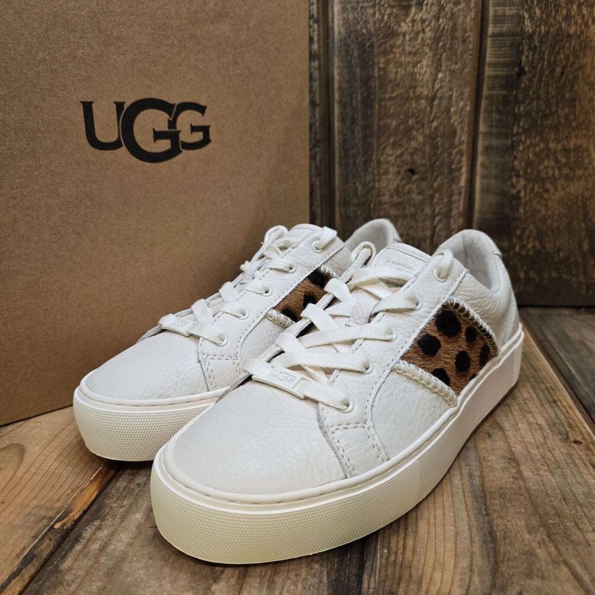 Womens US 8 Ugg Dinale Cheetah Print Sneaker White/butterscotch Leather/cow Hair