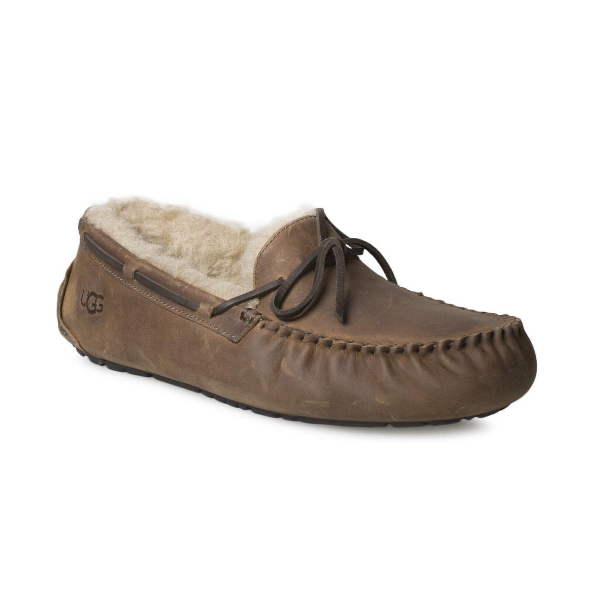 Ugg Olsen Tan Leather Sheepskin Moccasin Men`s Slippers Size US 9/UK 8