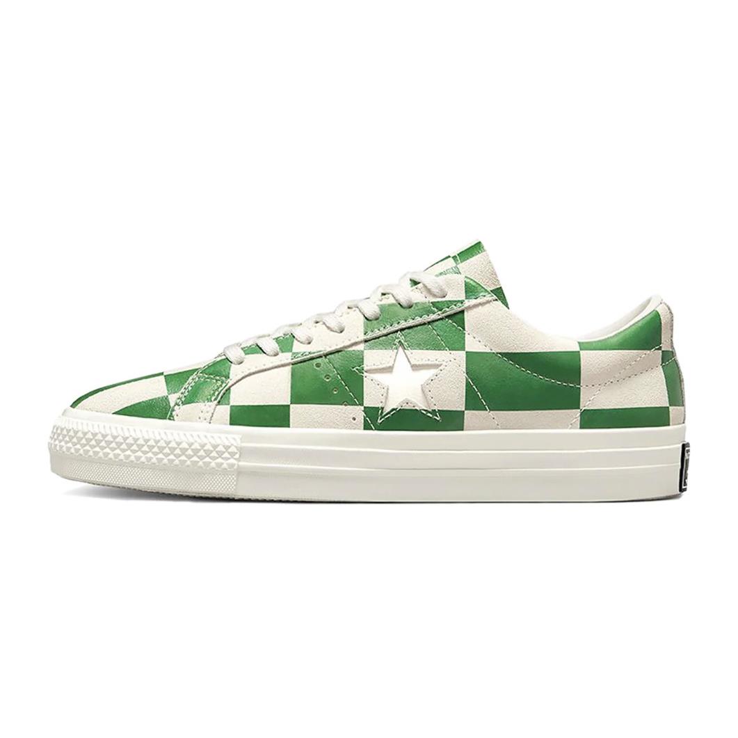 Converse One Star Low Medium Green White Checkerboard Suede 172353C Men`s 8.5-12 - White/Medium Green/White