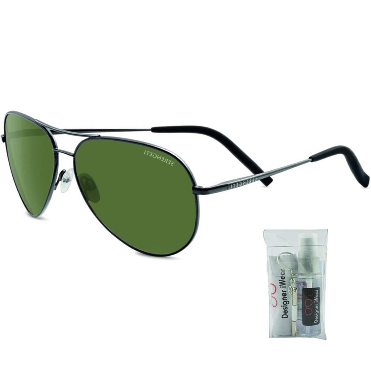 Serengeti Carrara 59MM Aviator Sunglasses For Men + Bundle with Designer - Shiny Gunmetal/Mineral Green Polarized 555nm