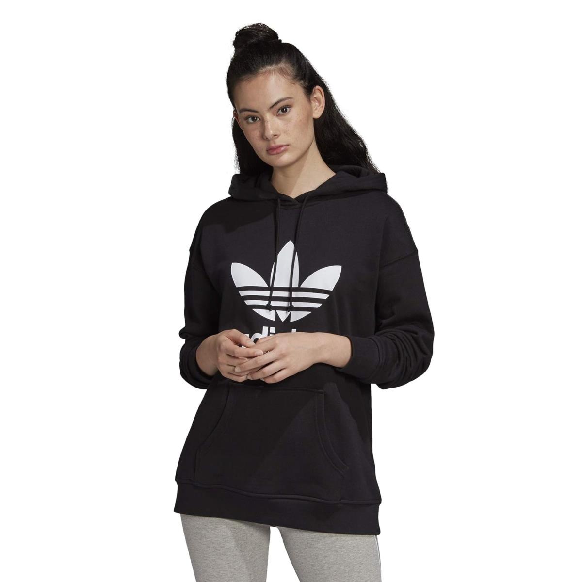 Woman`s Hoodies Sweatshirts Adidas Originals Trefoil Hoodie Black/White 3