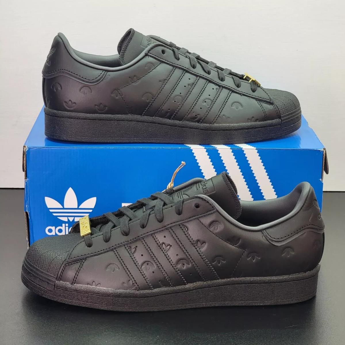 Adidas Originals Superstar Allover Trefoils Carbon Black Men`s Shoes Sz 10