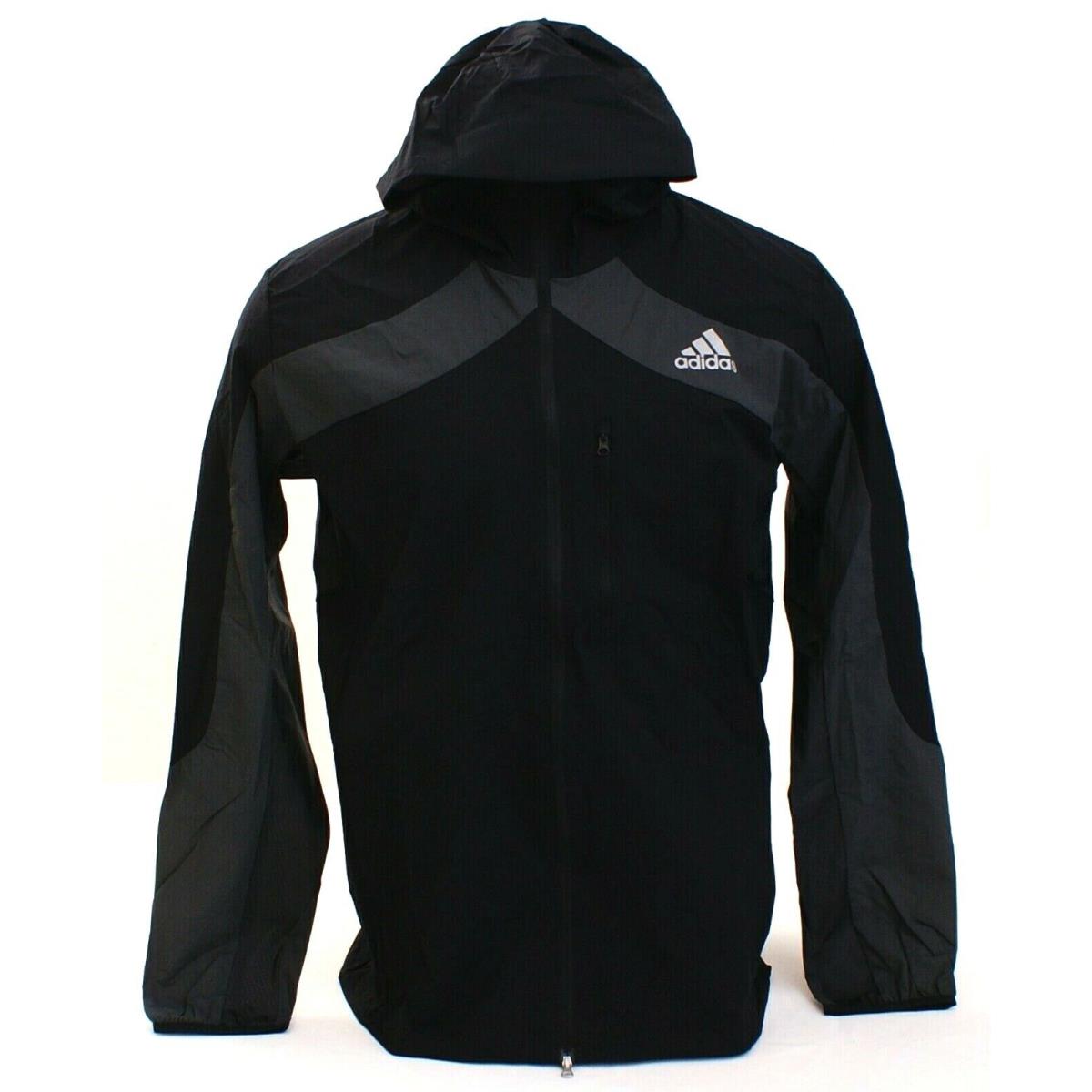 Adidas Black Adizero Marathon Zip Front Hooded Running Jacket Men`s
