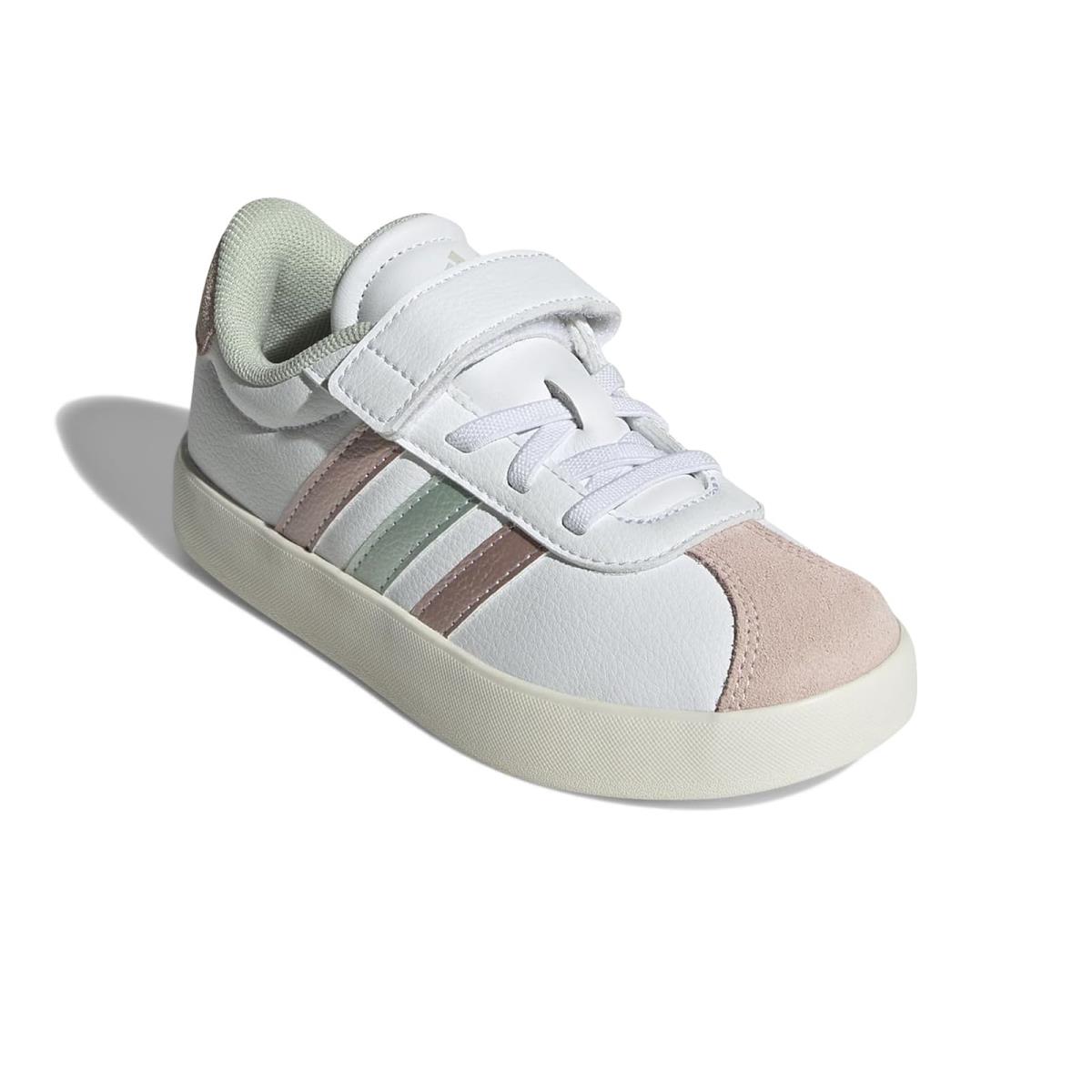 Children Unisex Shoes Adidas Kids Vl Court 3.0 Skateboarding Shoes Big Kid - White/Linen Green Metallic/Sandy Pink Metallic