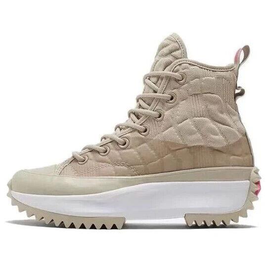 Converse Run Star Hike Hi - 6 - 170444C String White Pink Khaki Tan Quilted OG - Beige