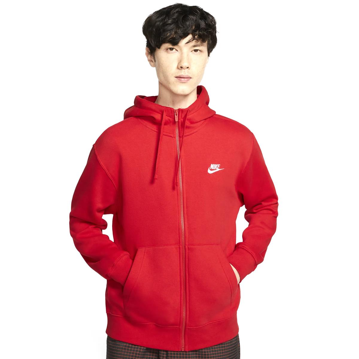 Men`s Nike Sportswear University Red/white Club Fleece Full-zip Hoodie BV2645 - University Red/White