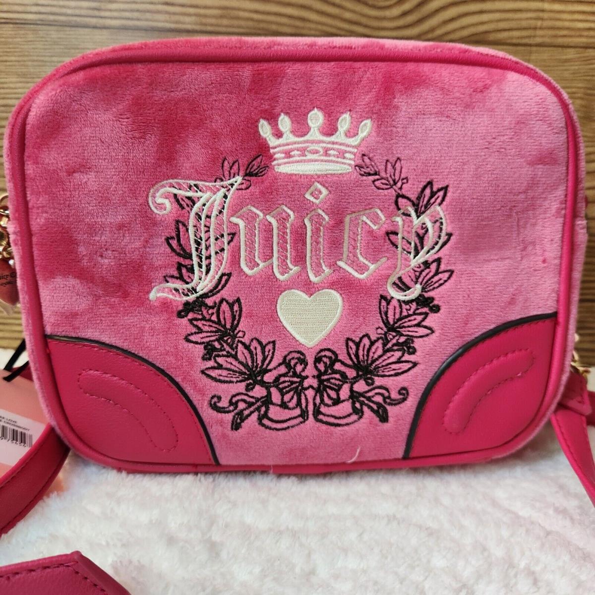 Juicy Couture Pink Flash Heritage Crossbody Bag Hot Pink Velour Purse