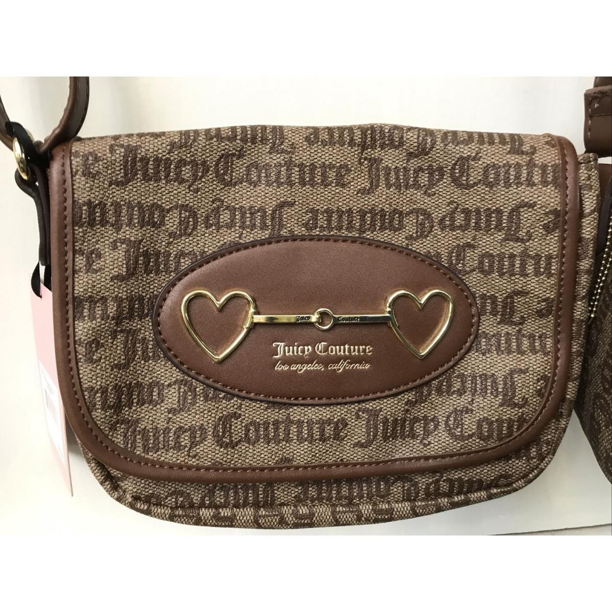 Juicy Couture Status Chestnut Logo Flap Crossbody Purse Attached Coin Purse