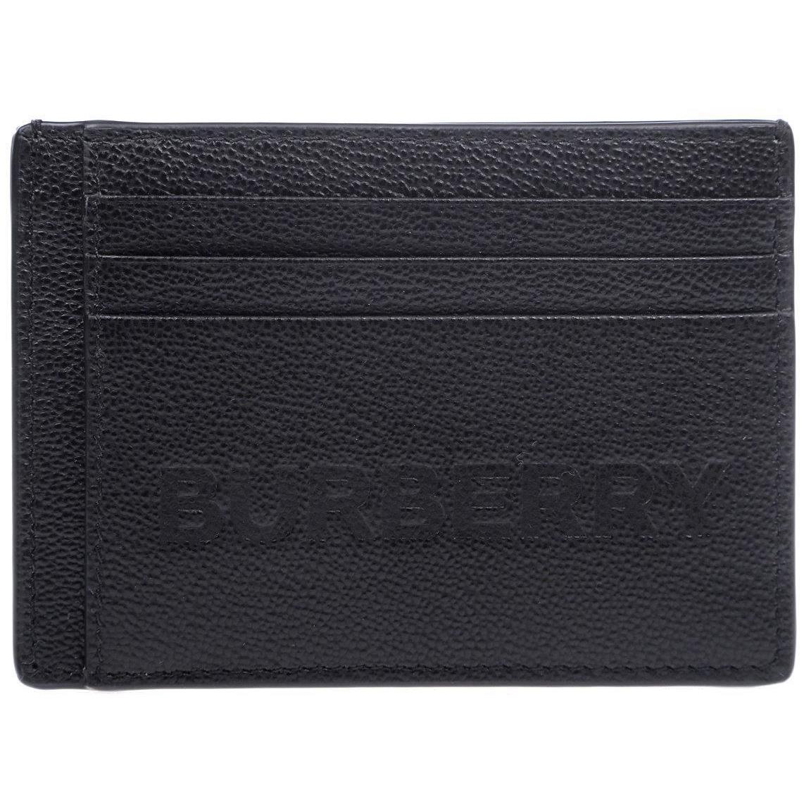 Burberry Men`s Black Textured Leather Credit Card Holder Money Clip Wallet
