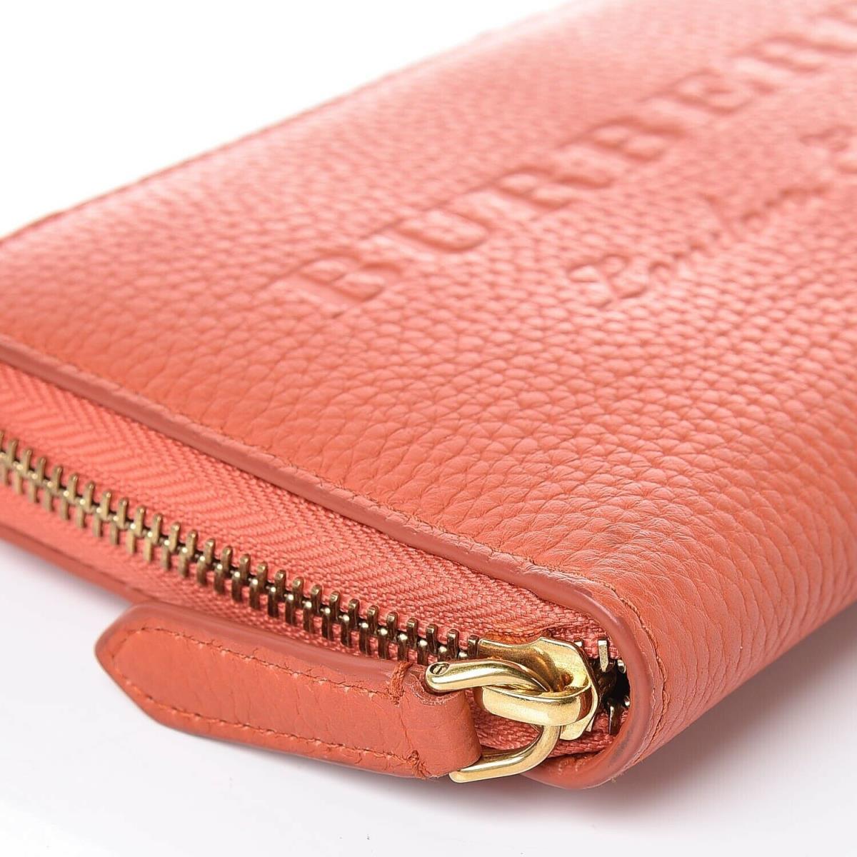 Burberry London Zip Around Logo Orange Pebbled Leather Clutch Wallet