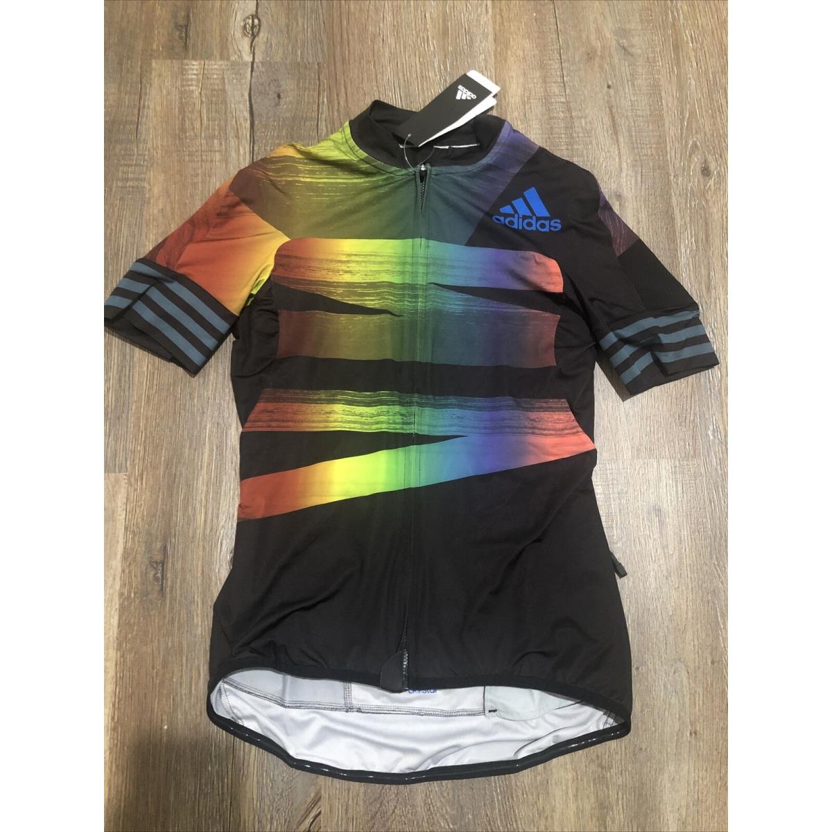 Adidas Women`s Adistar Pride Cycling Biking Jersey Bike Top FJ6570 Sz Med Lgbtq