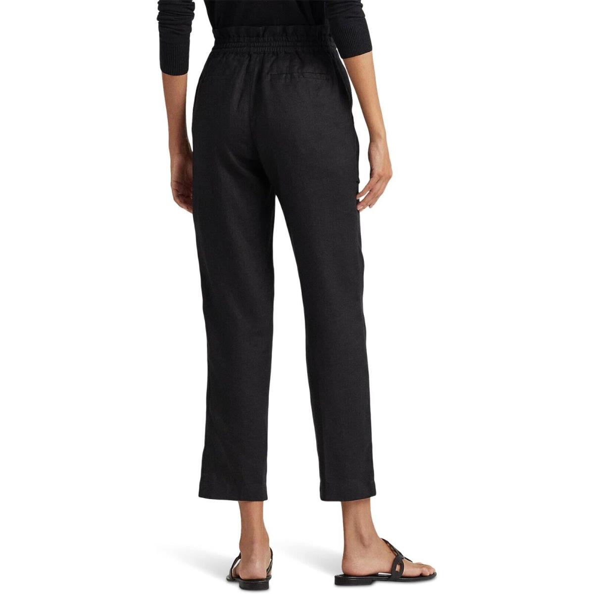 Lauren Ralph Lauren L71301 Womens Black Linen Ankle Paperbag Pants Size 12
