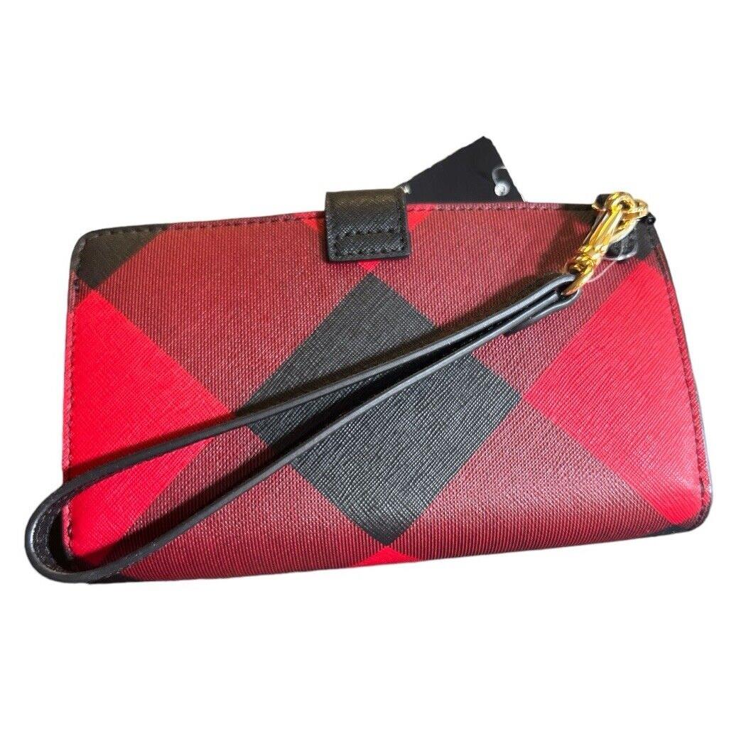 Ralph Lauren Print Crosshatch Leather Tech Wristlet Red and Black