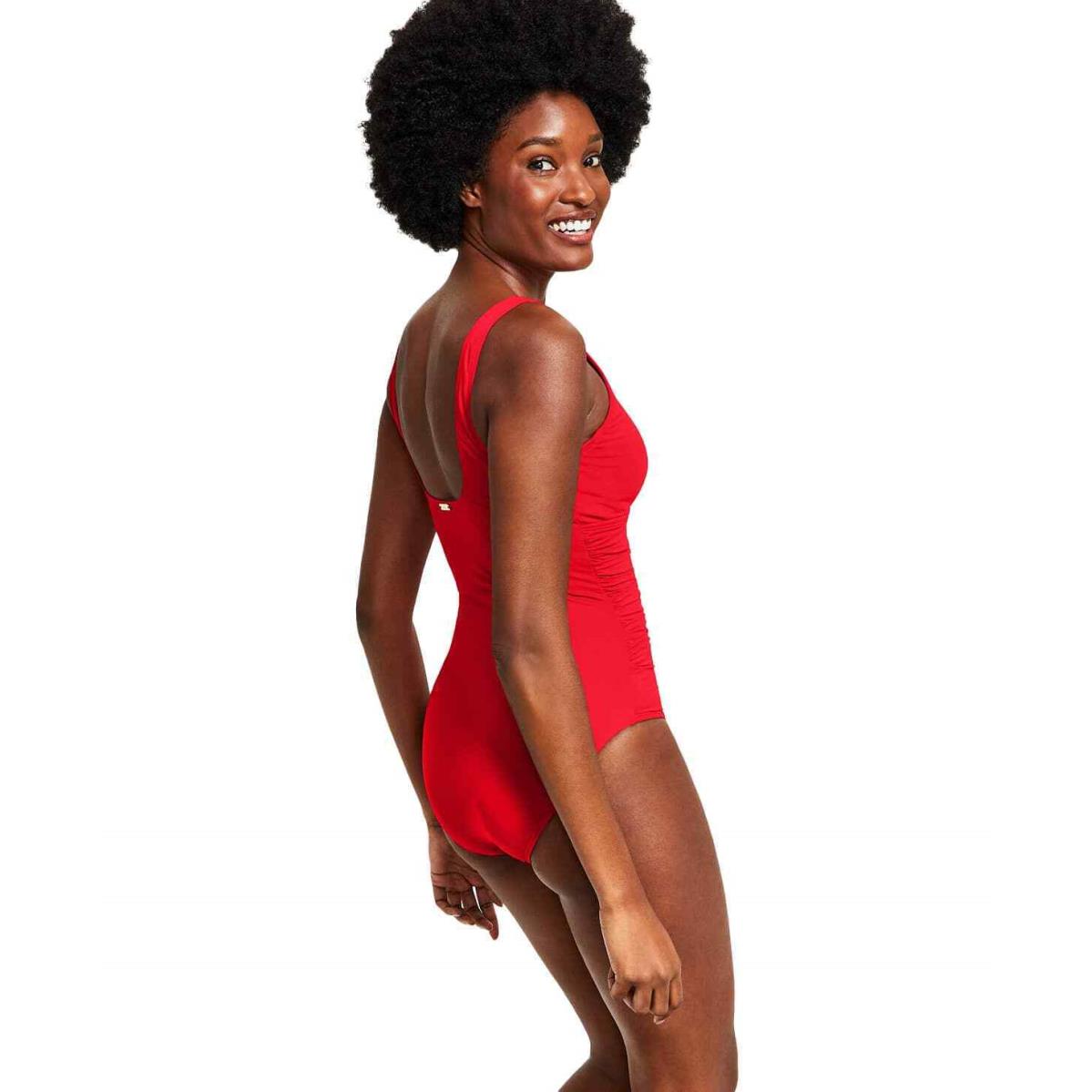 Lauren Ralph Lauren Women`s Red Ring Over The Shoulder One Piece Swimsuit