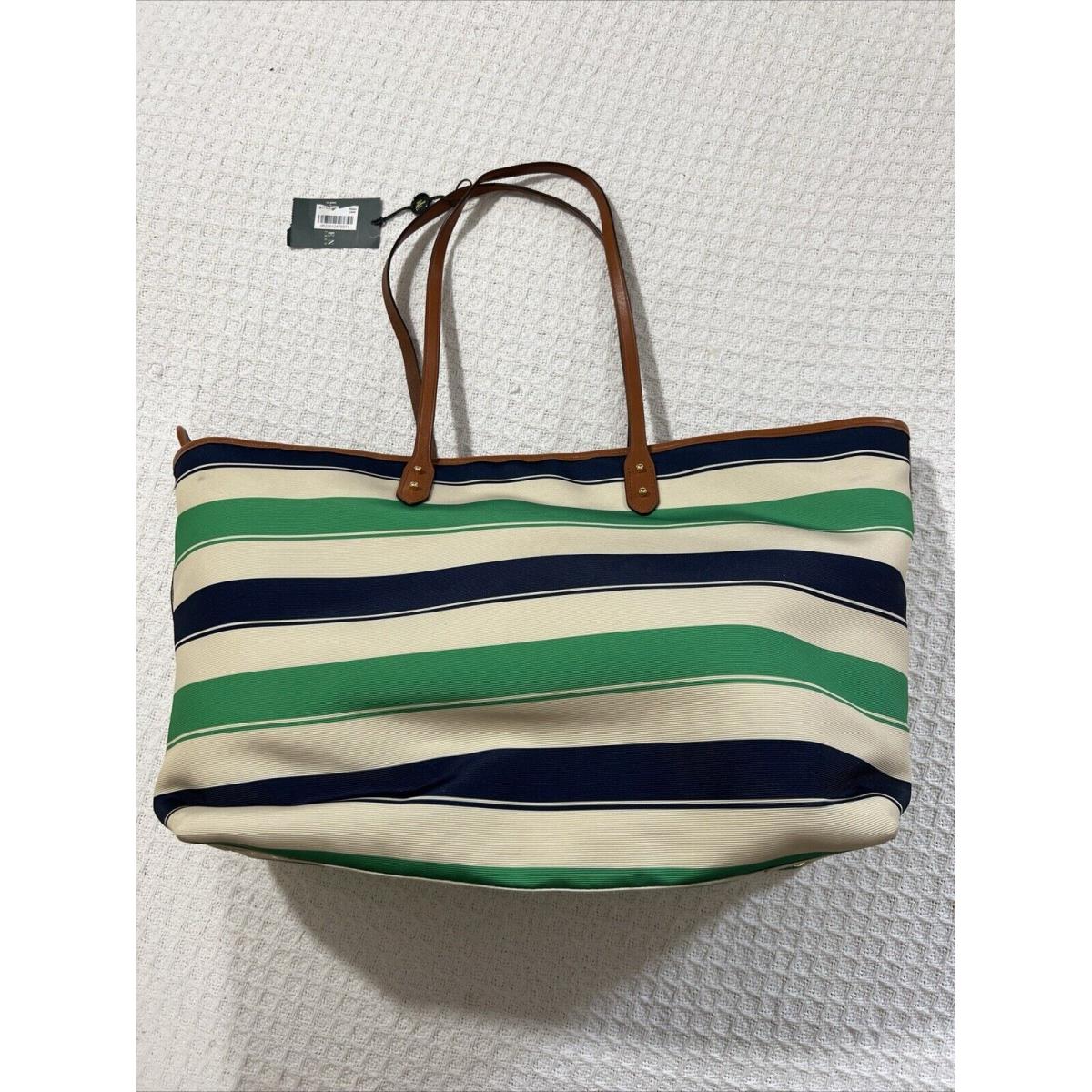 Lauren Ralph Lauren Cap D`ail Regat Tote Canvas Leather Nautical Striped W/pouch