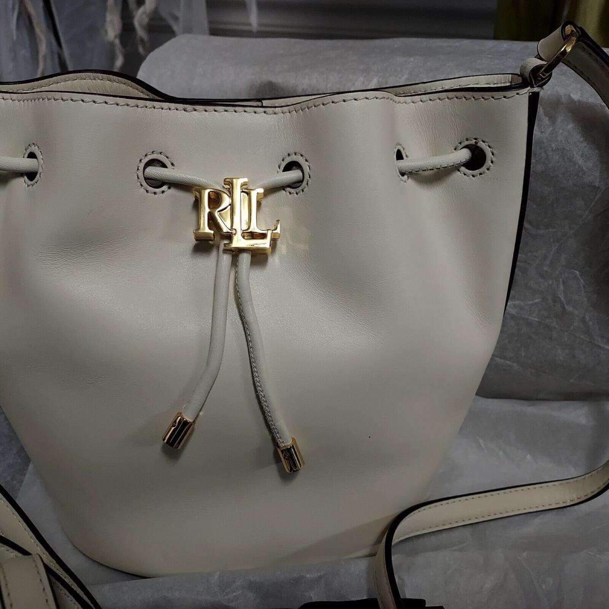 Ralph Lauren Medium Andie Bucket Drawstring Spring Cream Leather Bag Crossbody