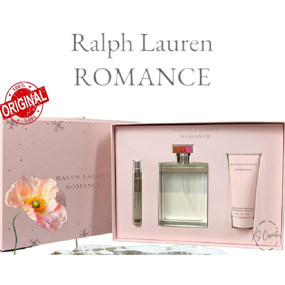 Ralph Lauren Romance 3pc Set Parfum Spray 5.1 oz Lotion 2.5 oz Travel Spray .34