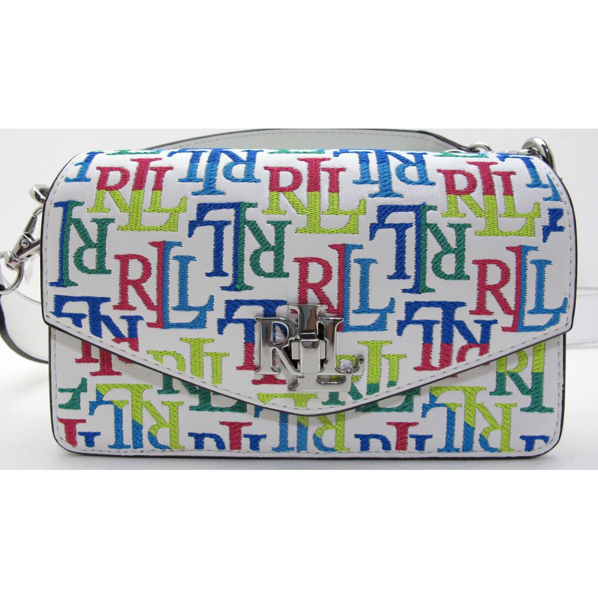 Ralph Lauren Summer RL Embroider All Over White Leather Top Handle Crossbody