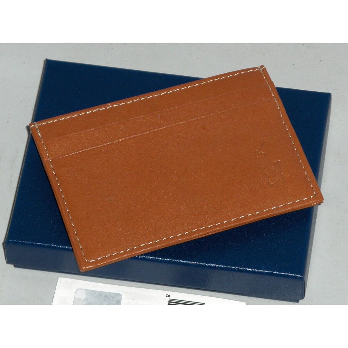 Polo Ralph Lauren Men`s Burnished Leather Card Case Money Clip Wallet Brown