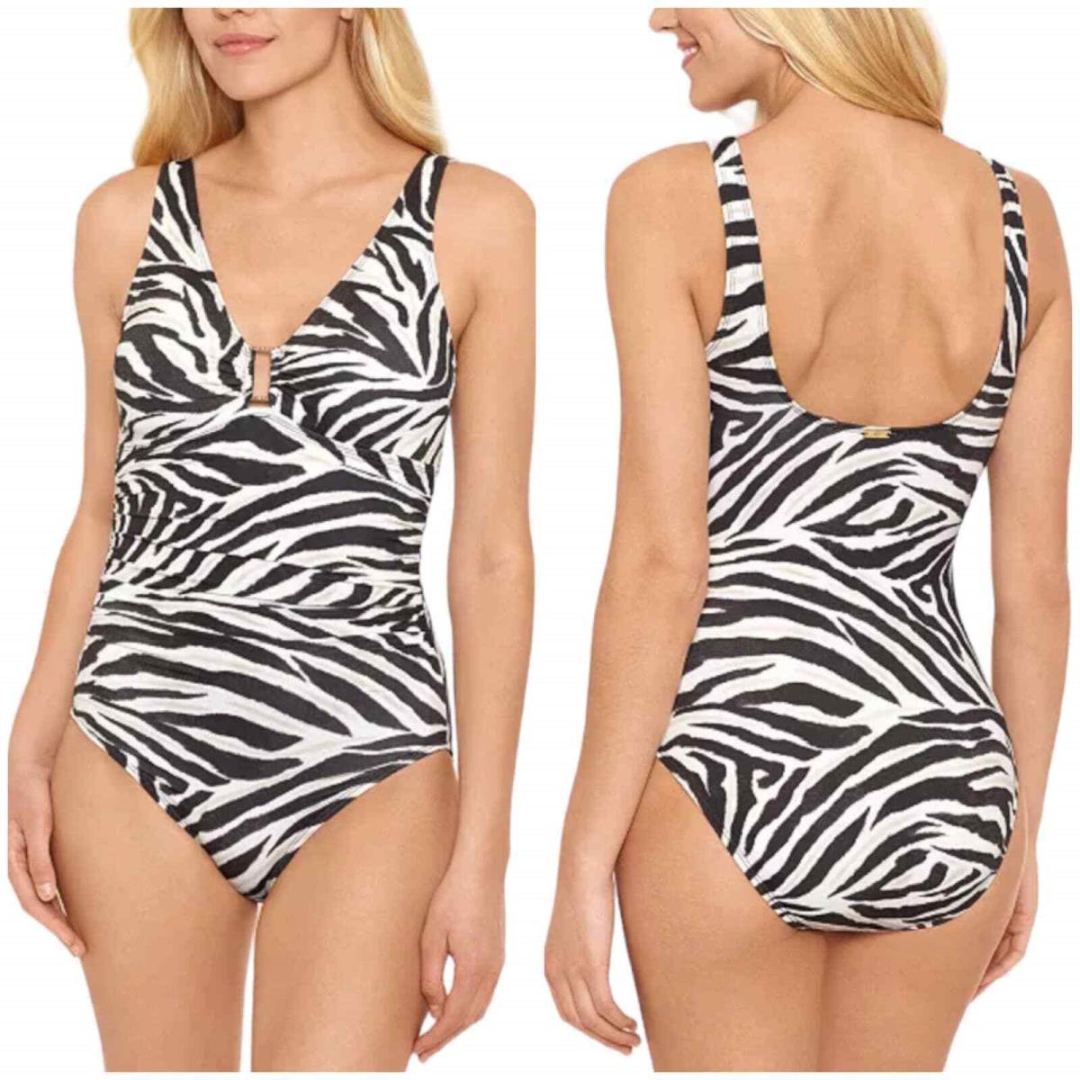 Lauren Ralph Lauren Zebra Ring Over-the-shoulder One-piece Swimsuit Size 16