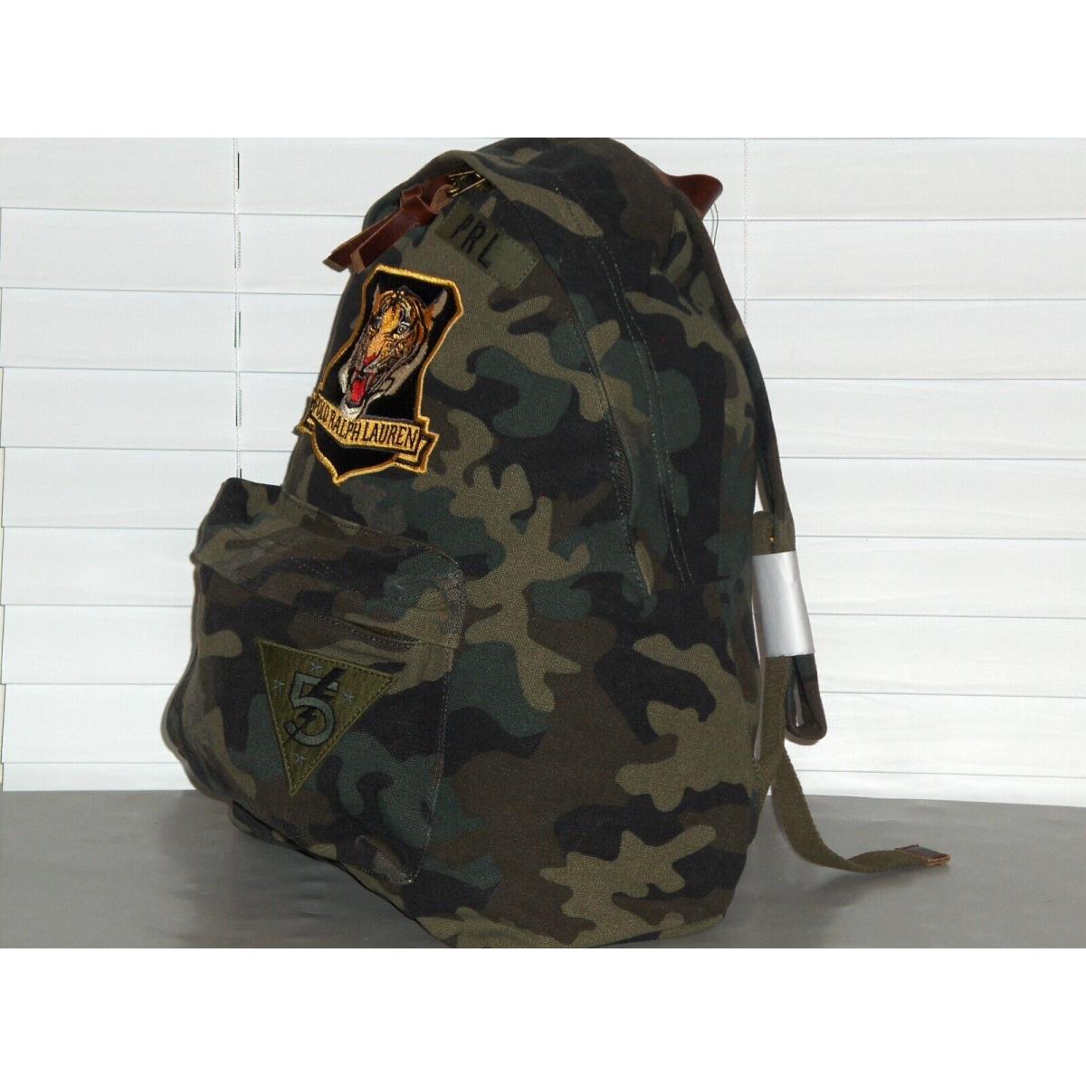 Polo Ralph Lauren Cotton Canvas Camo Tiger Patch Military Backpack Luggage Bag