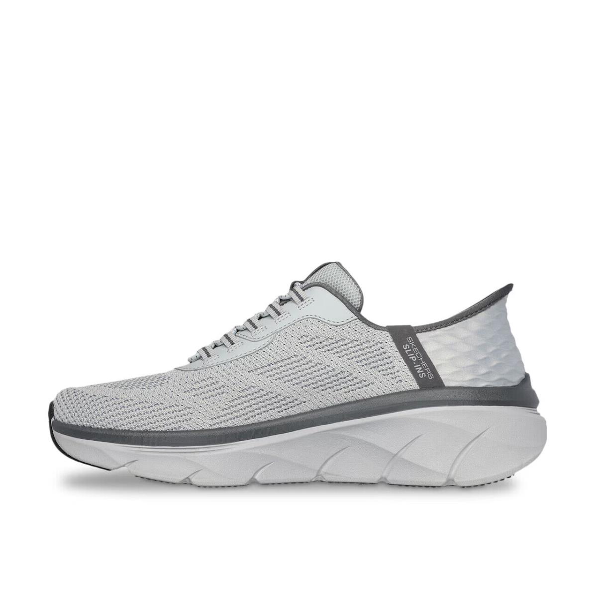 Mens Skechers Hands Free Slip-ins Relaxed Fit D`lux Walker Grey Knit Shoes - Grey