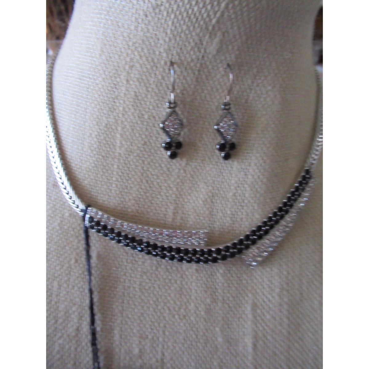 Swarovski Clear/ Black Stone Silver Tone/ Choker Necklace/matching Earrings