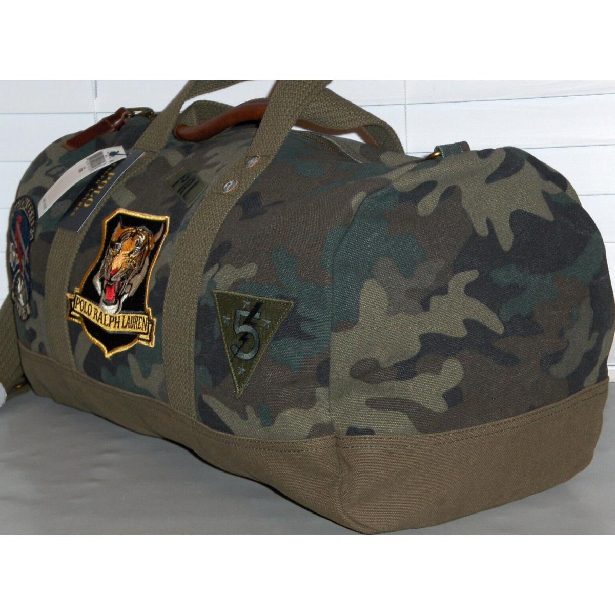 Polo Ralph Lauren Cotton Canvas Camo Tiger Patch Military Duffle Bag Duffel