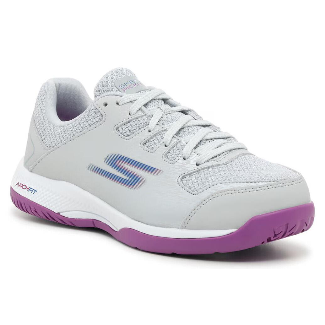 Womens Skechers Viper Court Pickleball Sneaker Grey Purple Mesh Shoes - Gray