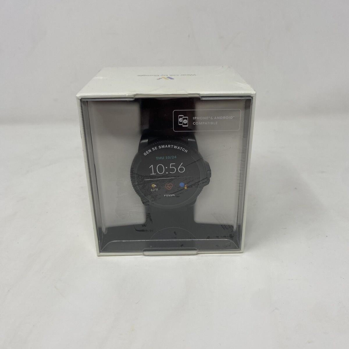 Fossil Gen 5E 44mm Black Case Silicone Band Smartwatch FTW4047V