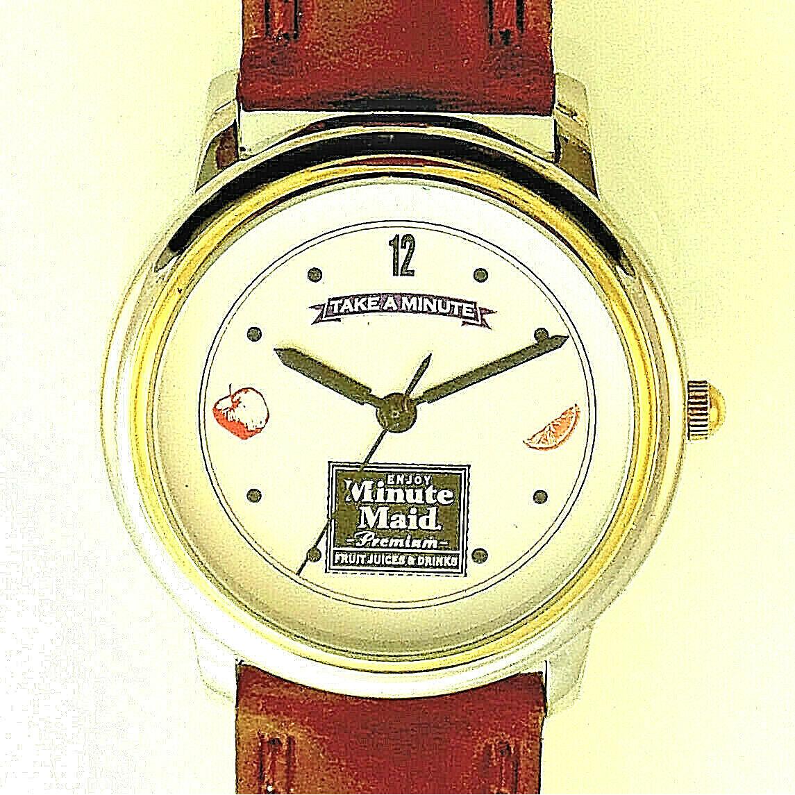 Fossil Minute Maid `take A Minute` Gold Silver Tone Case Leather Band Watch