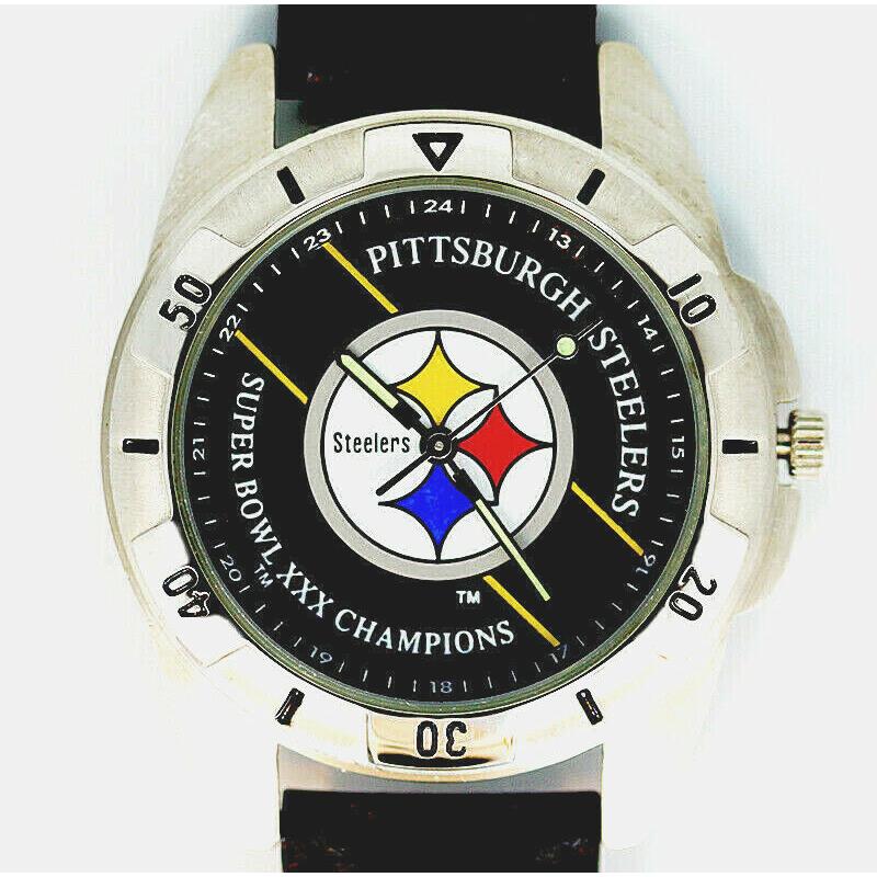 Pittsburgh Steelers Nfl Super Bowl Fossil Vintage 1996 Leather Band Watch