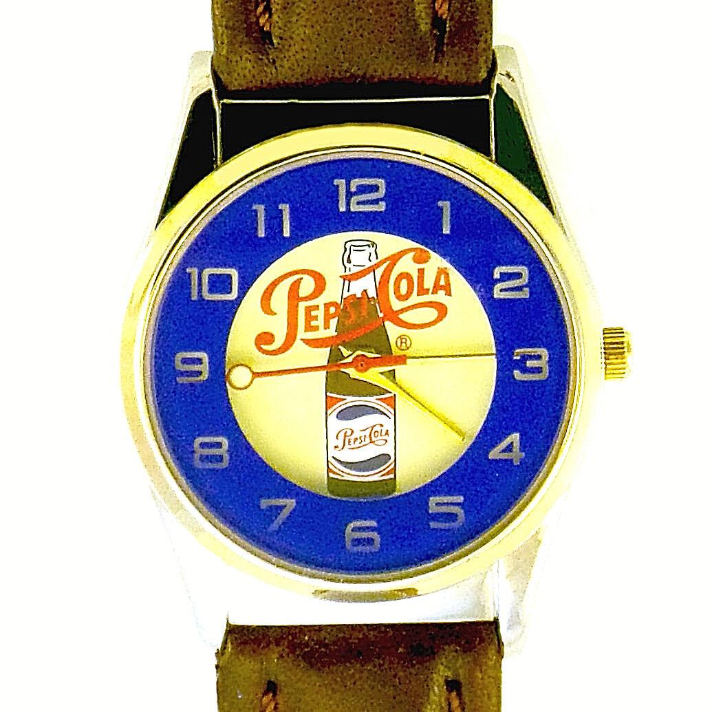 Pepsi Cola Logo Dial Rare Fossil Made Easy Read Unworn Brown Band Watch Only