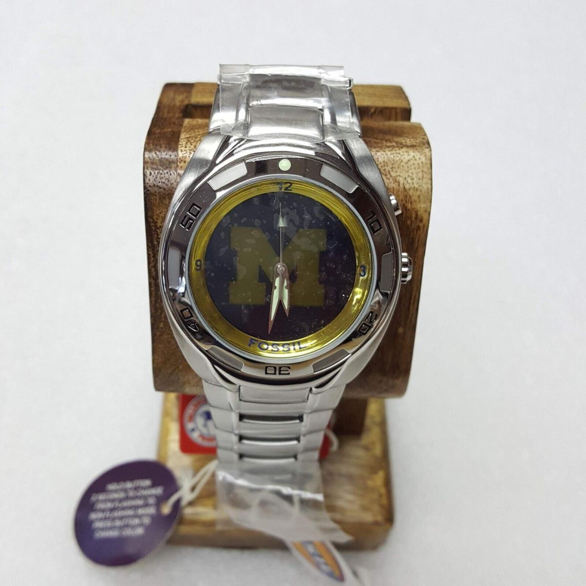 Michigan Wolverines Ncaa Stainless Steel Kaleido Mens Watch by Fossil Rare