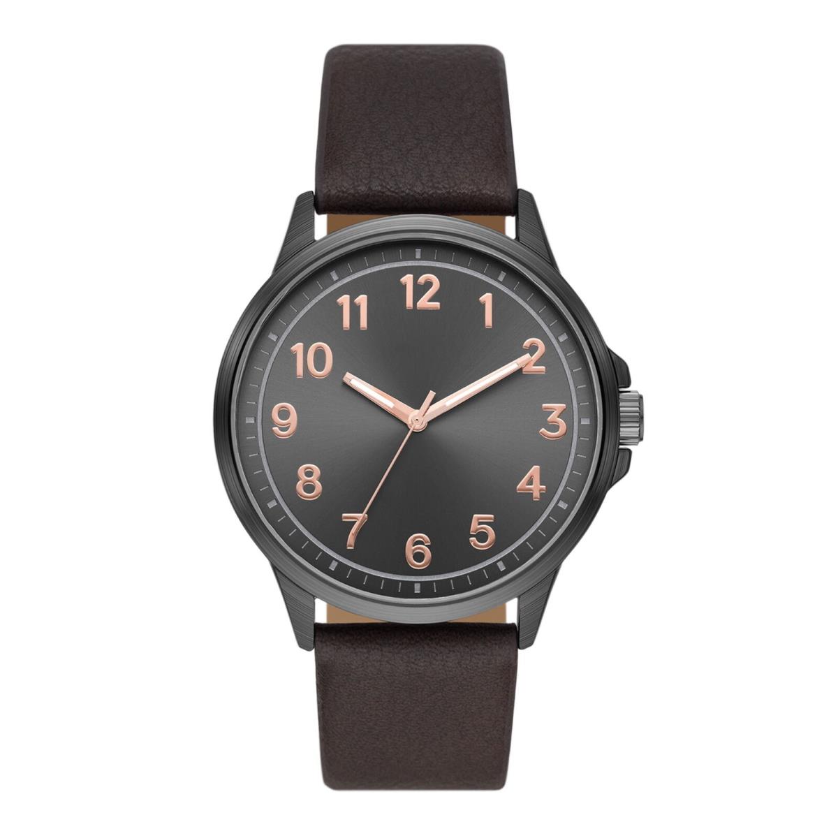 Fossil Gunmetal Tone Men`s Watch with Easy Read Dial Textured Vegan Leather Band