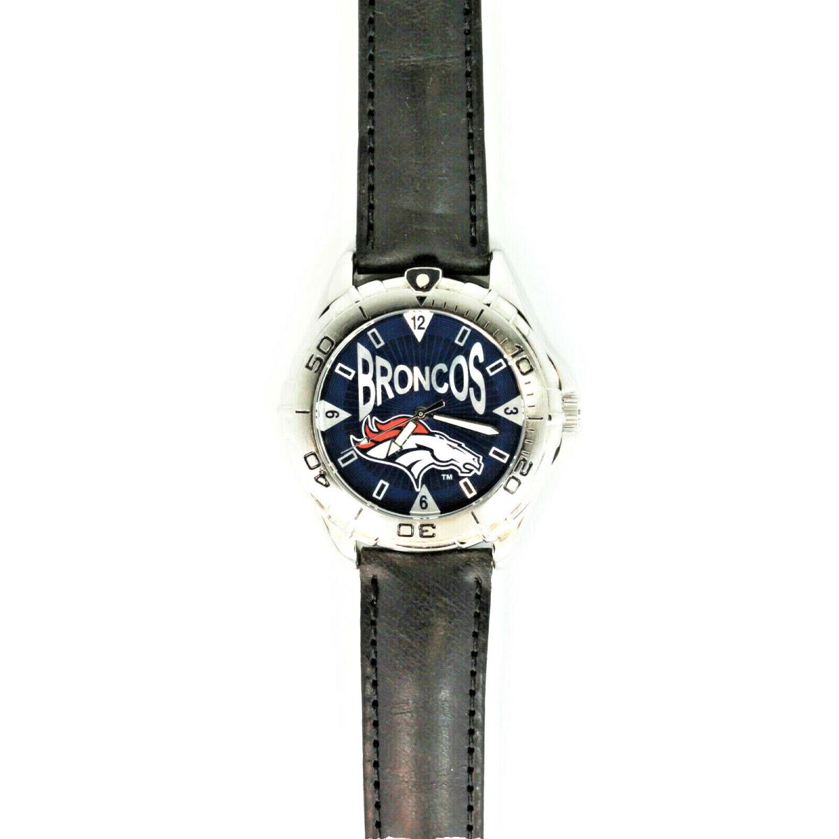 Denver Broncos Mans Nfl Vintage Fossil Unworn Watch Black Leather Band