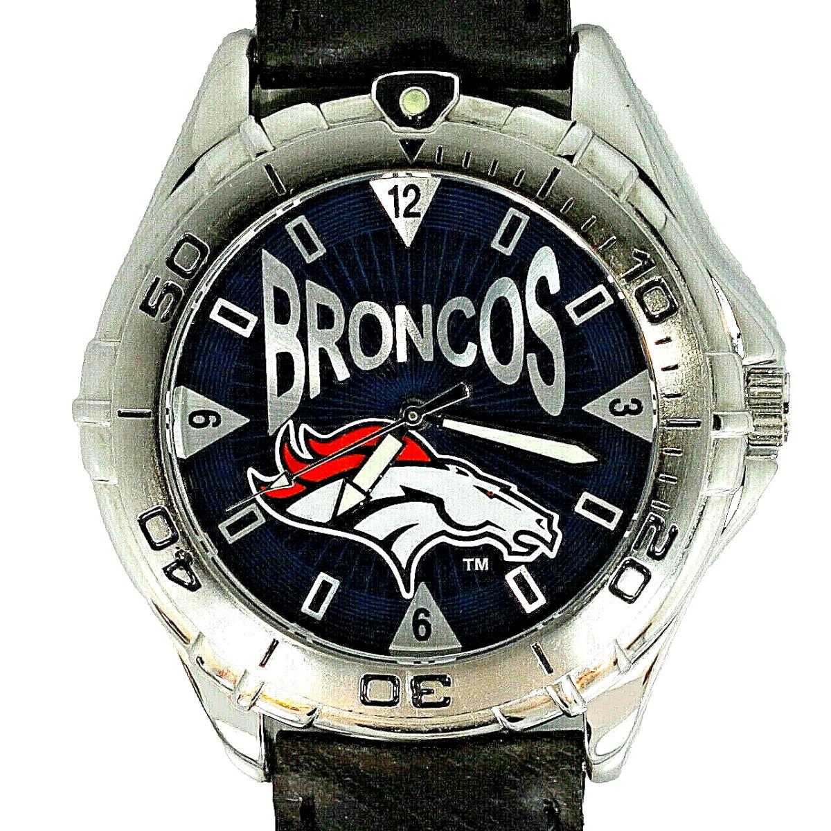 Denver Broncos Mans Nfl Vintage Fossil Unworn Watch Black Leather Band