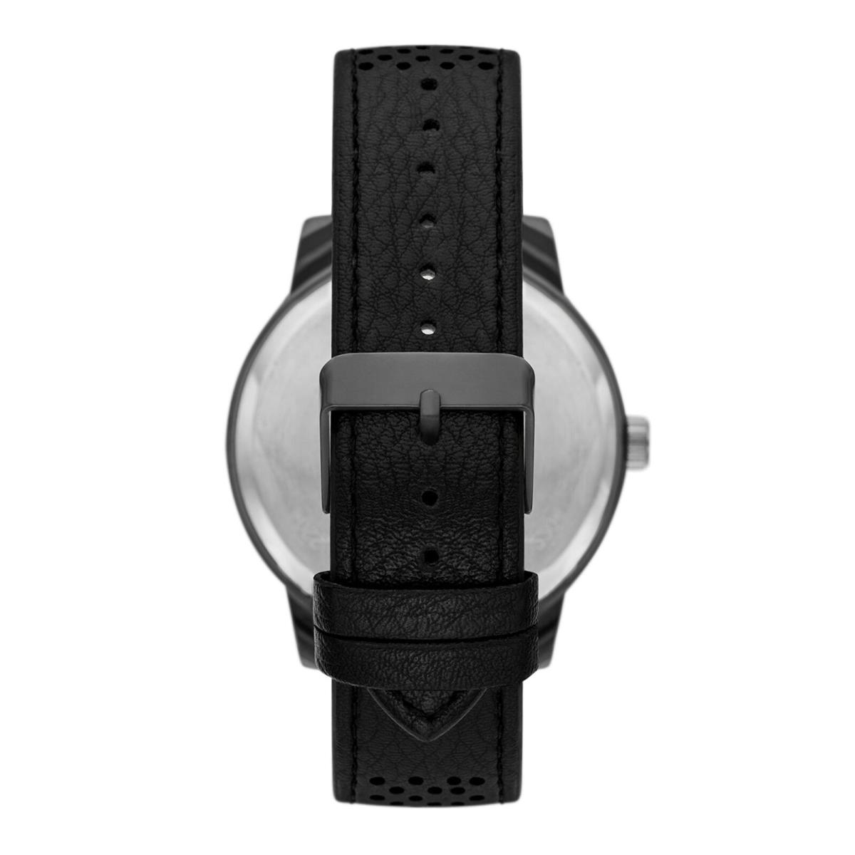 Fossil Men`s Gunmetal Tone Watch: Black Dial Sub Dials Vegan Leather Band