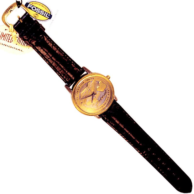 Teacher`s Watch `to Teach The Young` Fossil Raised Brass Tone Dial and Case