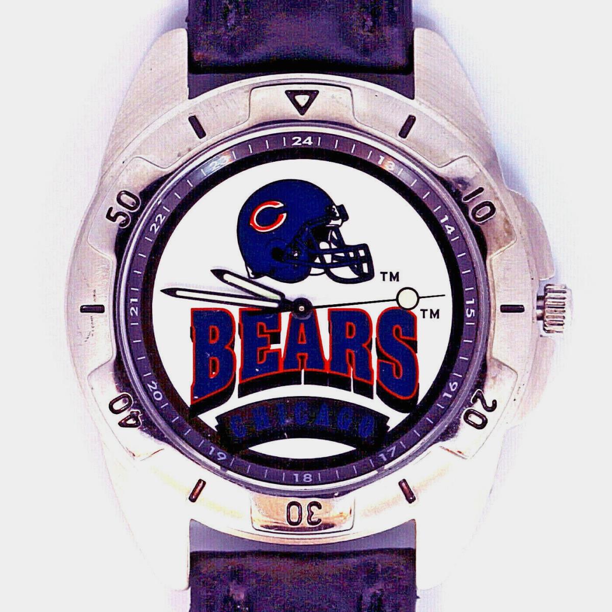 Chicago Bears Nfl Fossil Unworn Man`s Rare Vintage 1995 Leather Watch