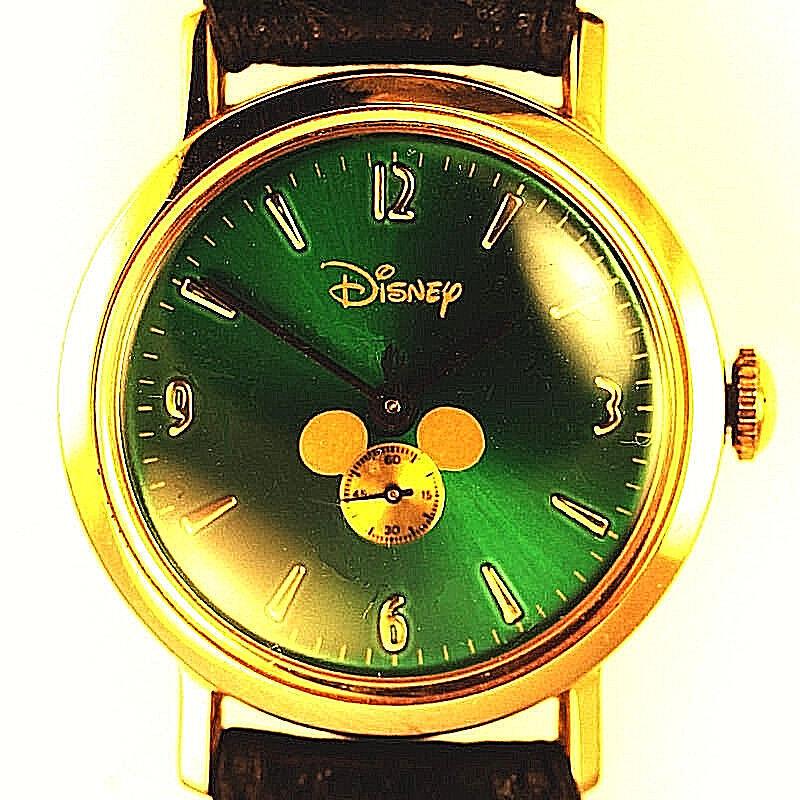 Mickey Fossil Rare Racing Green Dial Gold Tone Unworn Black Band Watch