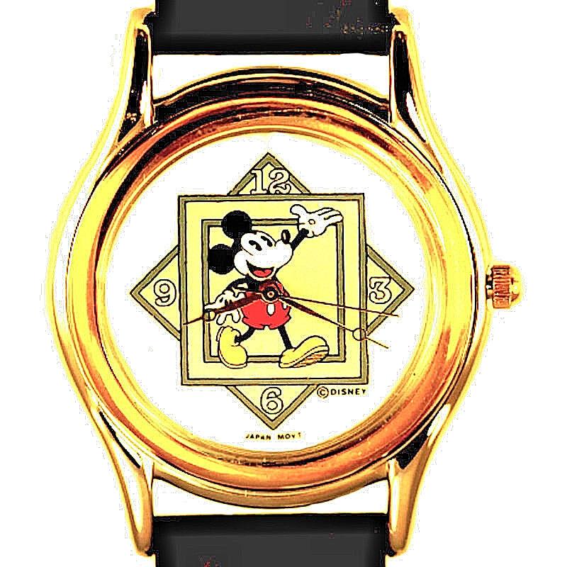 Mickey Disney Fossil Mans Two Tone Unworn Black Leather Band Watch Only