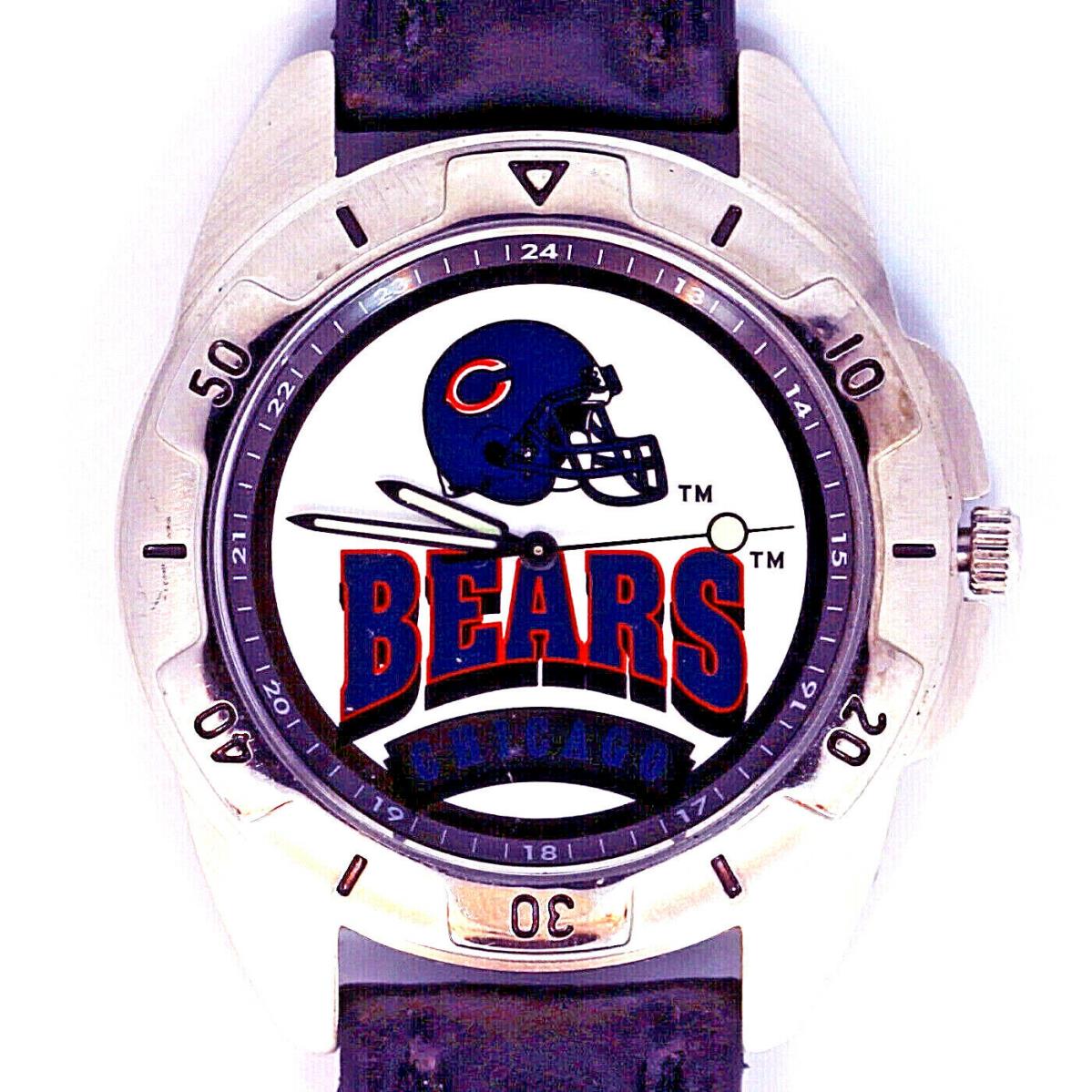 Chicago Bears Nfl Fossil Unworn Man`s Rare Vintage 1995 Leather Watch