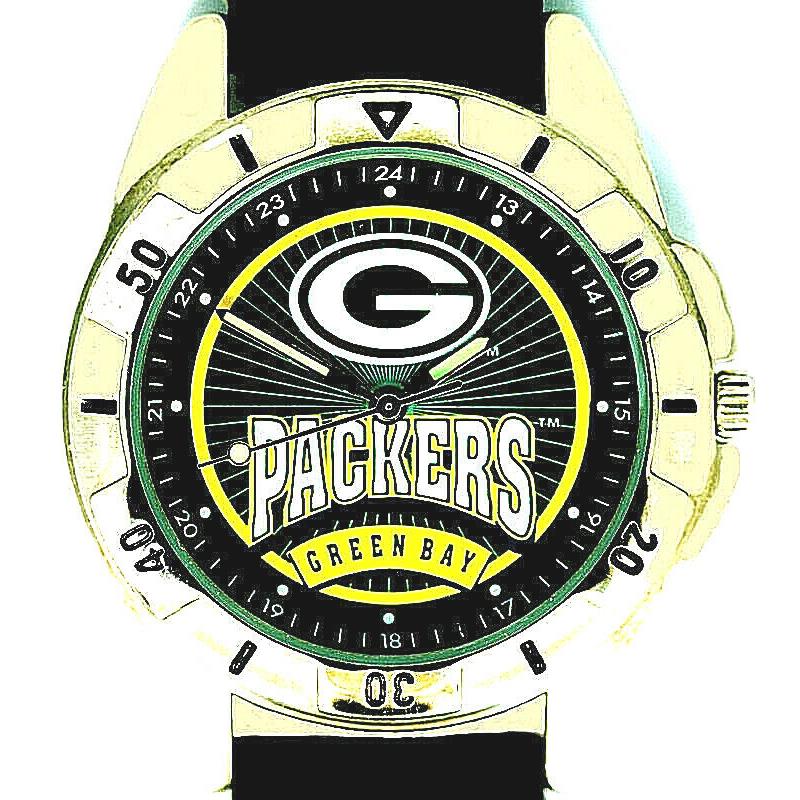 Green Bay Packers Nfl Fossil Unworn Mans Rare Vintage Leather Band Watch