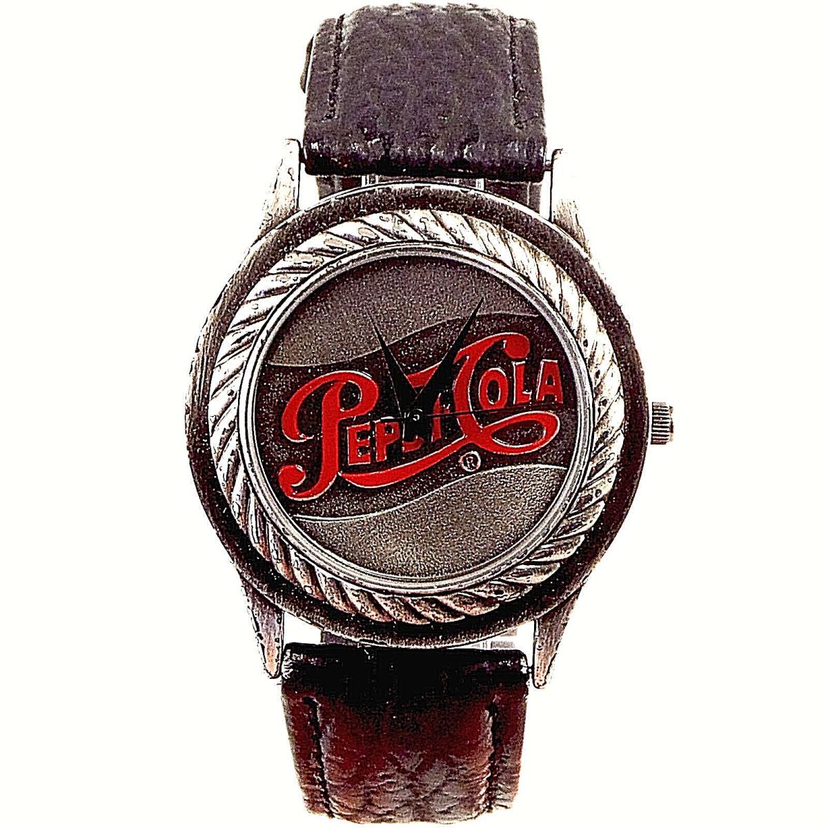 Pepsi Cola Logo Dial Fossil Made Mens Leather Band Watch Great Rare Pepsi Gift