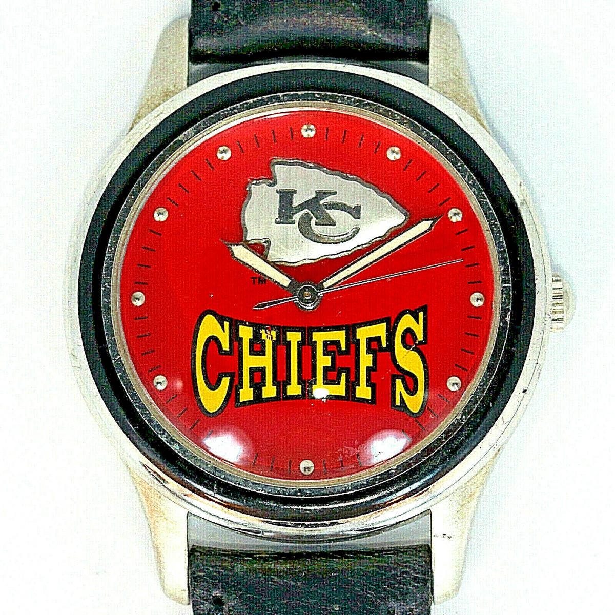 Kansas City Chiefs Nfl Fossil Unworn Silver Tone Case Black Insert Man Watch