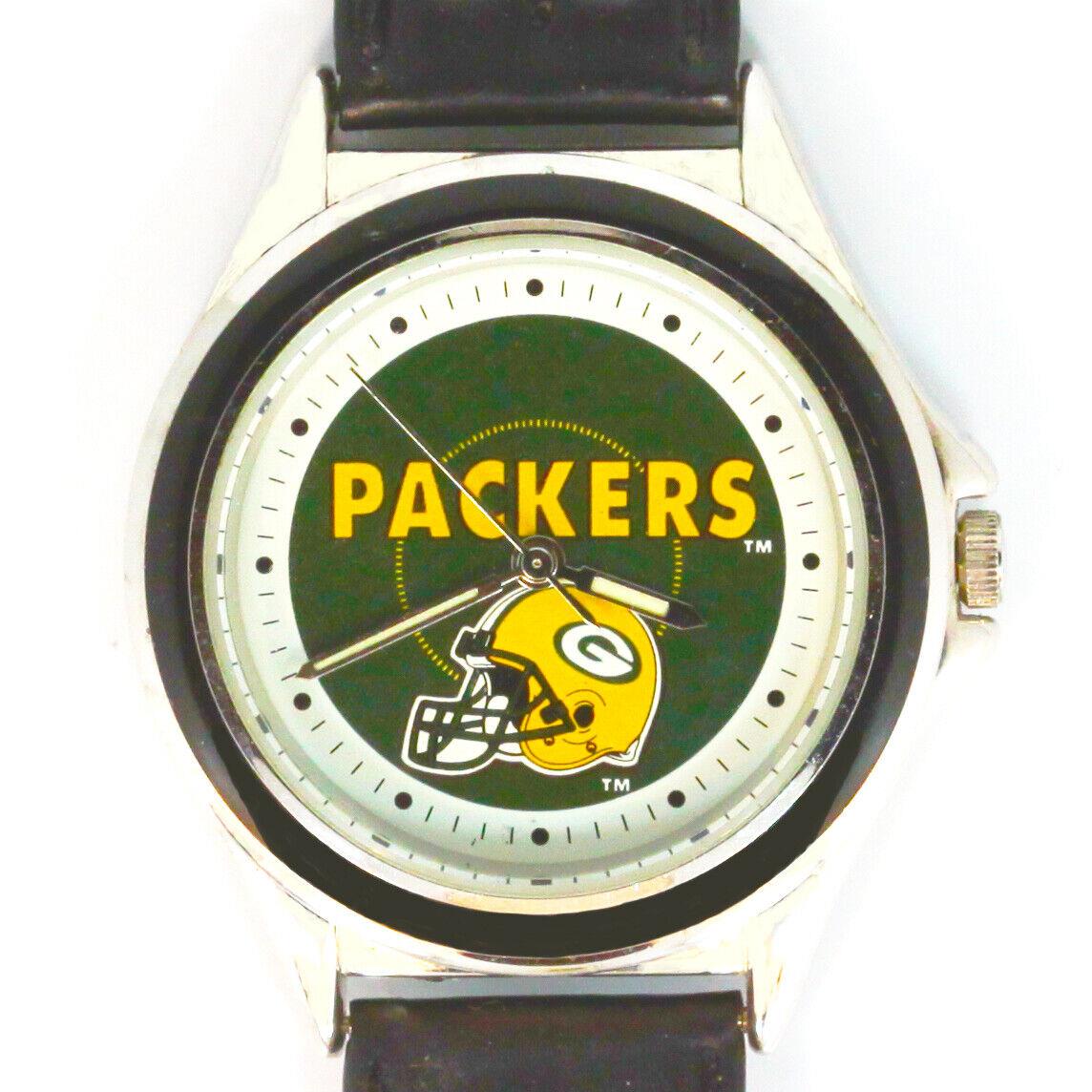 Green Bay Packers Nfl Fossil Relic Rare Unworn Watch Silver Tone Blue Insert