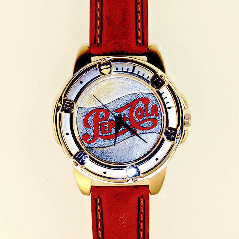 Pepsi Cola Logo Fossil Made Unworn Mans Leather Band Watch Great Rare Gift