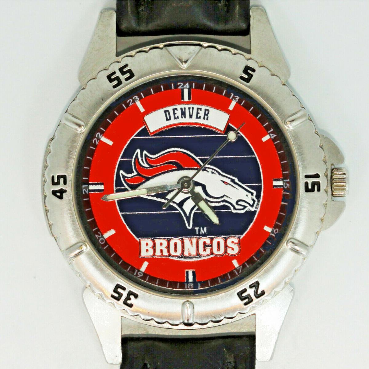 Denver Broncos Nfl Fossil Unworn Vintage Watch Mens Black Leather Band